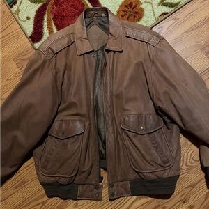 Roundtree & Yorke Brown Leather Bomber Jacket